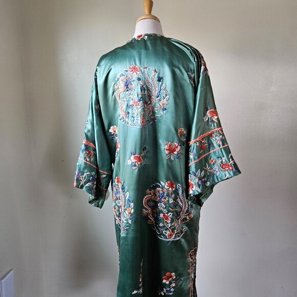 Vintage Chinese Embroidered Silk Robe Green - Picture 8 of 12